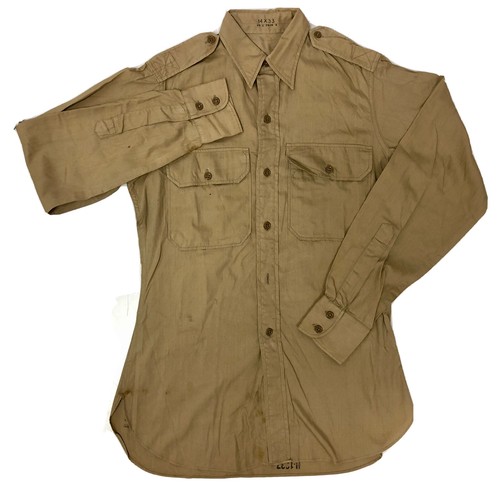 Vtg 1948 Bo-Jack POPLIN Khaki MILITARY USA US Army WWII 40's Uniform Shirt S 14