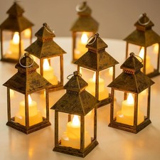 Gold Lantern Wedding Decor - 10Pcs Hanging Small Decorative LED Lantern Candle