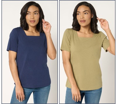 Denim & Co. Women's Top Sz L Essentials Favorite Jersey Multi-colored A692790