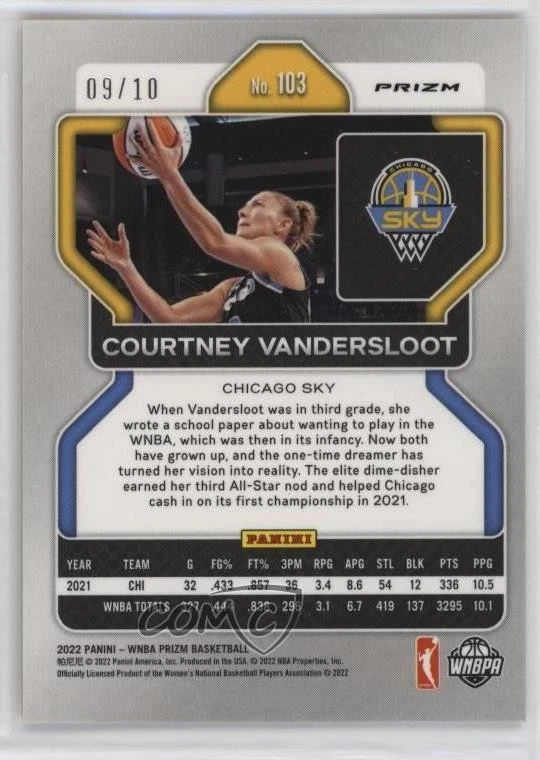2022 Panini Prizm WNBA Gold Prizm /10 Courtney Vandersloot #103 - Image 2 of 2