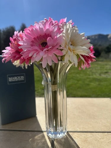 VTG 2000 Marquis by Waterford Palladia Clear Crystal Flower Vase 9 1/4" Signed