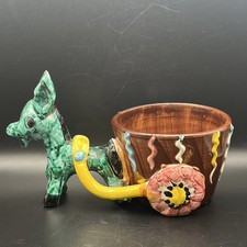 Vintage Hand Painted Italian Pottery Donkey & Cart Pot-Mid Century Ornament