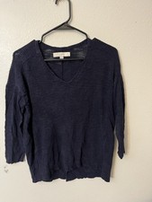 Ann Taylor LOFT Navy Blue V-Neck 3/4 Sleeve Sweater Size XS Cotton Blend