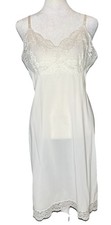 Vintage 80s Vassarette Munsingwear Slip Dress Ivory Lace Trim Nylon Full Size 36