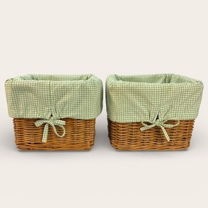 Pottery Barn Kids Sabrina Baskets Square Green Gingham Liner RARE Set 2 Storage