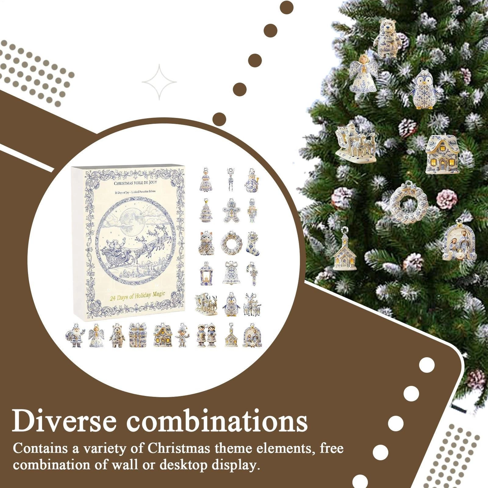 Christmas Advent Calendar 2d Acrylic Ornament 24 Days Porcelain Pattern Decor