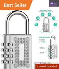 4-Digit Combination Padlock - Resettable Waterproof Silver Lock for Outdoor Use
