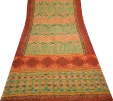 Sushila Vintage Peach Indian Saree 100 Pure Georgette Silk Printed Craft Fabric