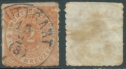 1869-73 GERMANY ANCIENT STATES WÜRTTEMBERG USED FIGURE 2K FAULTY - US37-9