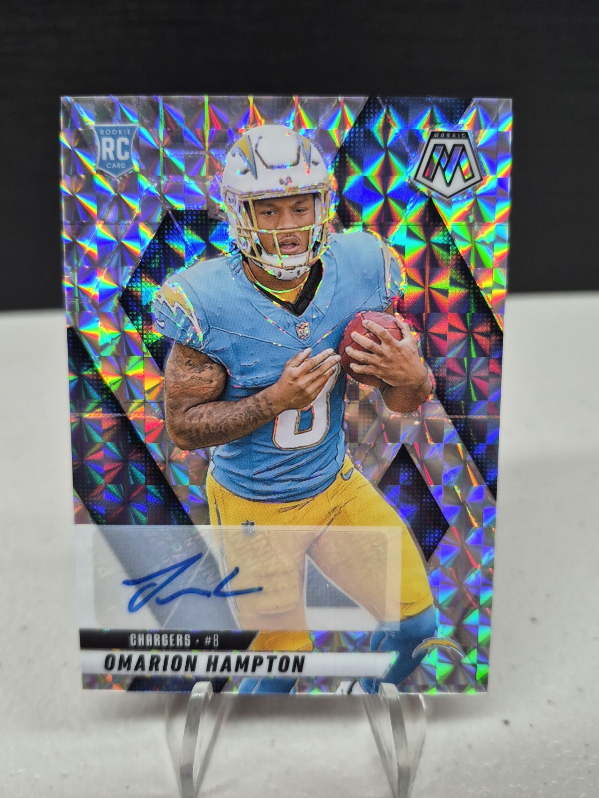 2025 Panini Mosaic Omarion Hampton Autograph Rookie Card #335 Chargers