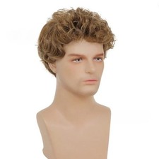 Men's Wig Short Brown Golden Fluffy Curly Hair Wigs Men's Wig Wig Cap