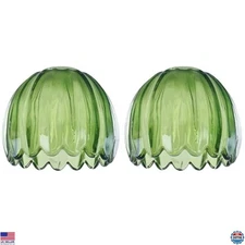 Set of 2 Green Glass Tulip Lamp Shades - Elegant Blown Art, 1.65" Top x 5.5" Dia