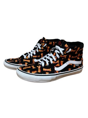  Vans Men s Thrasher x Skate Sk8-Hi 'Allover Thrasher Logo Shoes Size 11.5