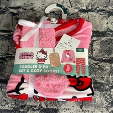 Hello Kitty Pajama Set Toddler Girls 4T Red Fleece 2PC Cozy Socks Christmas