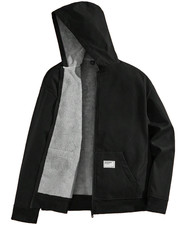 Men  s Zip Up Hoodie Jacket Thermal Lined Winter Loose Drop Shoulder Casual Coat