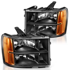 Headlights For 2007-13 GMC Sierra 1500 2500HD 3500HD Black Housing+Amber Lamps