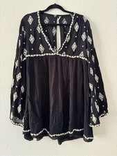 Free People Diamond Embroidered Tunic Top Mini Dress Long Sleeve Medium