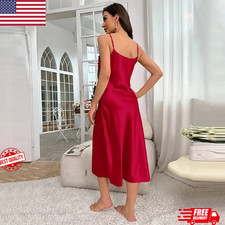 Women's Satin Silk Lace Robe Dress Sleepwear Lingerie Long Nightdress Nightgown