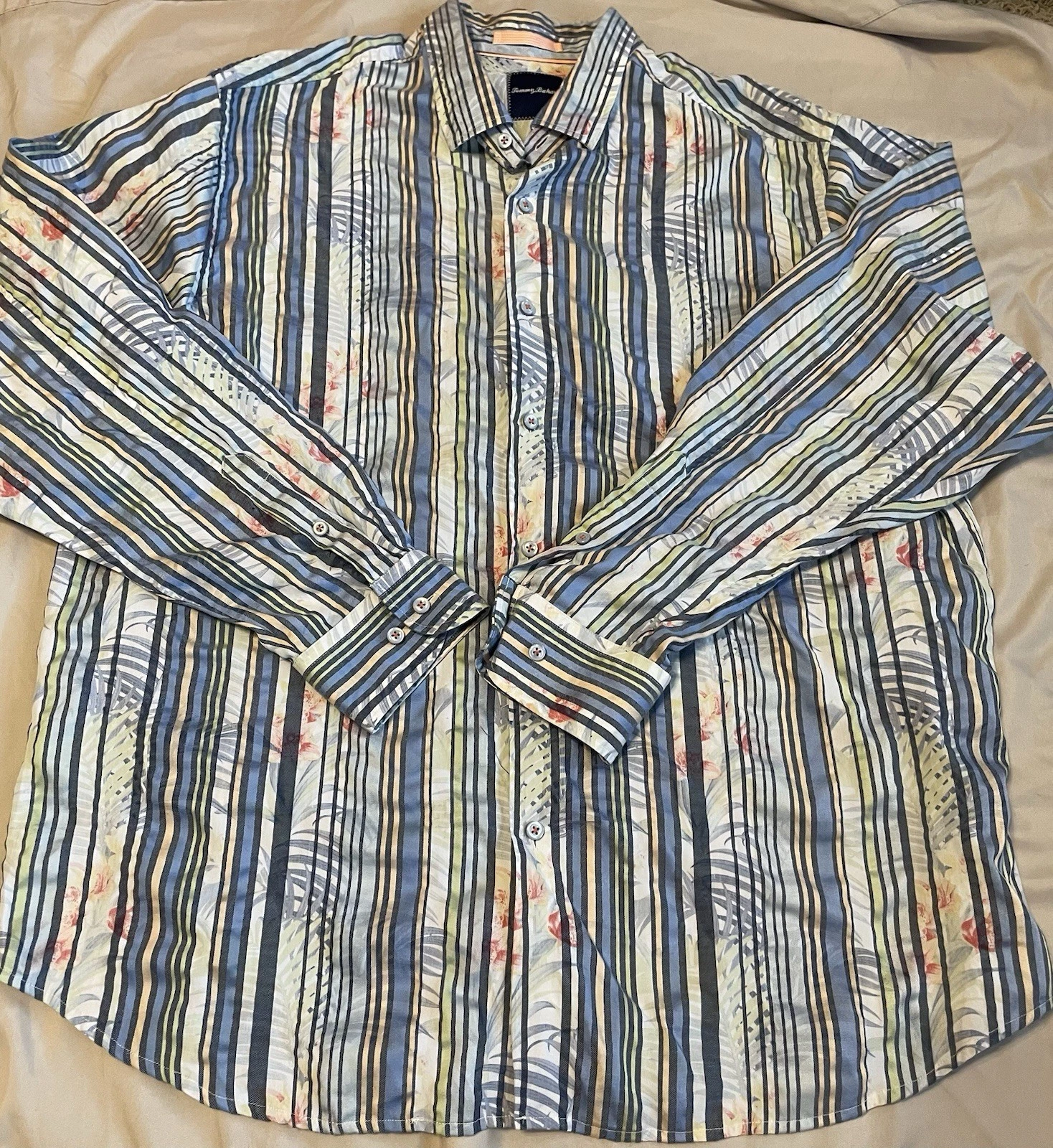 Tommy Bahama Astra Stripe Long Floral Sleeve Button Down Shirt Mens SZ L