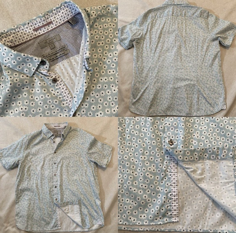 Ted Baker London Floral Print Button Down Short Sleeve Shirt Men Sz 7 46” Chest