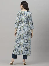 Gosriki Women'S Cotton Blend Straight Printed Kurta With Pant (Southz Blue-Gs...