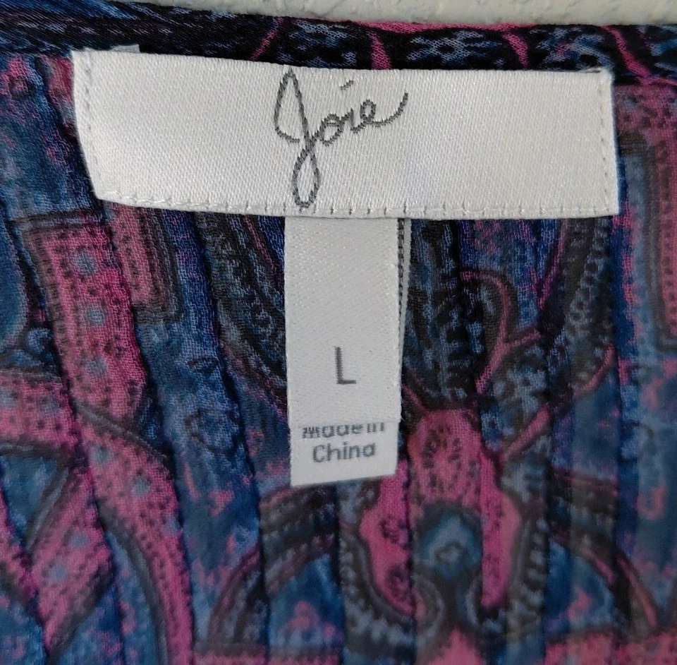 Joie Large Sheer Paisley Boho Blouse with Tassel Neckline 100% Silk Luxury - Image 2 of 4