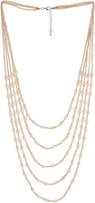 Oval Beads Statement Necklace Multi-Strand Long Chains with Crystal Charm Pendan