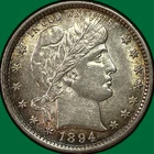 1894 Barber Quarter Choice Almost Uncirculated AU+ Coin, Wiped #39351