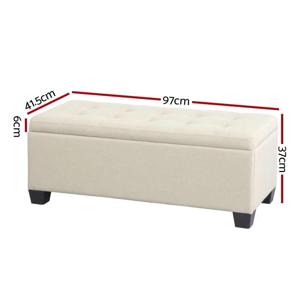 Artiss Storage Ottoman Blanket Box Bench 97cm Linen Chest Foot Stool Beige