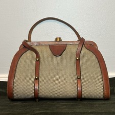 Vintage John Romain Tweed And Leather Handbag In Very Good Preowned Condition