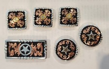 6 PC Blue Copper and Black Concho Screw Back