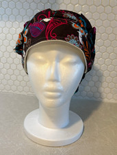 Unisex Cotton Bouffant Medical Scrub Cap Floral Print Brown Multicolor One