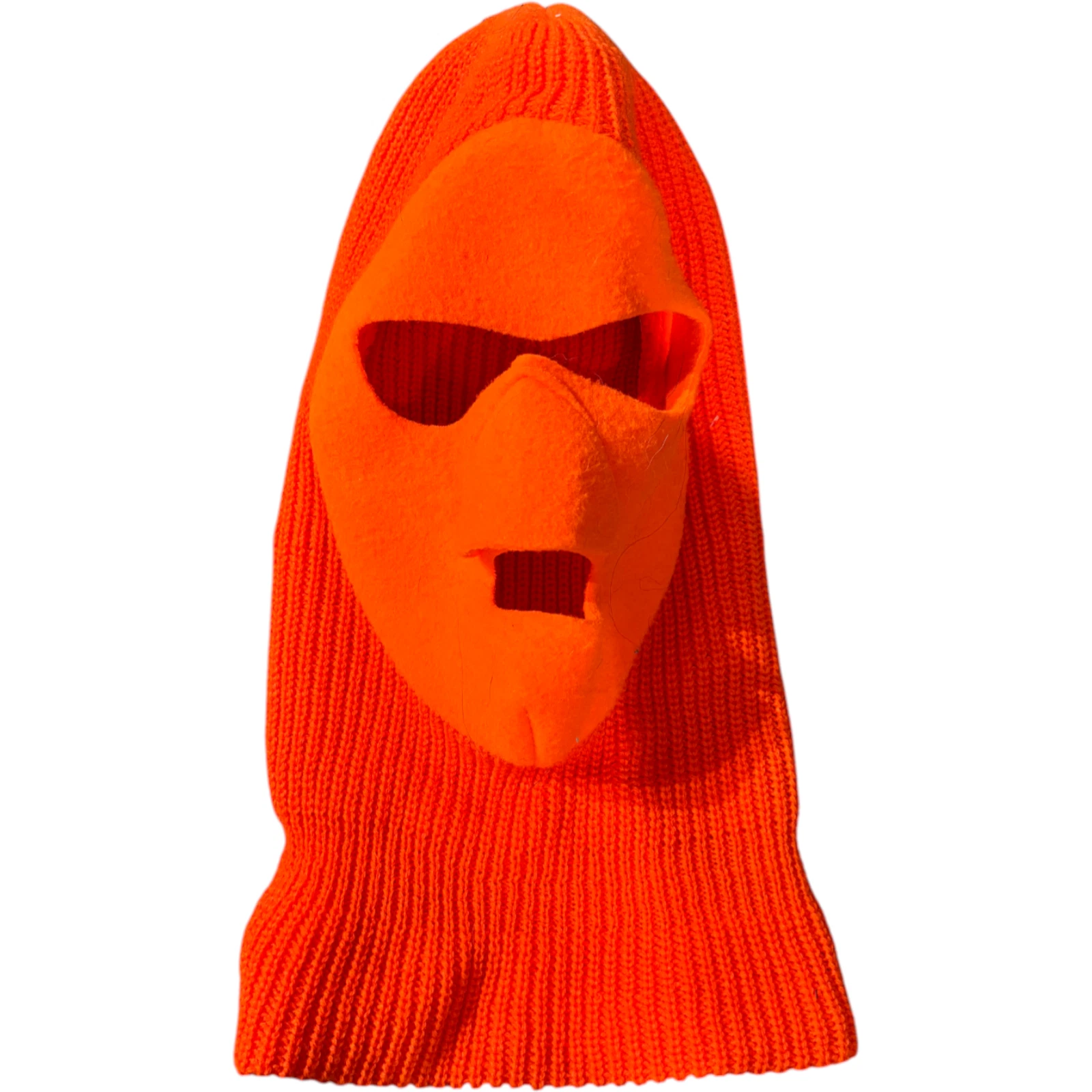 Vintage Men's bright Orange Knit Hunting Winter Balaclava Burglar Ski Mask Hat