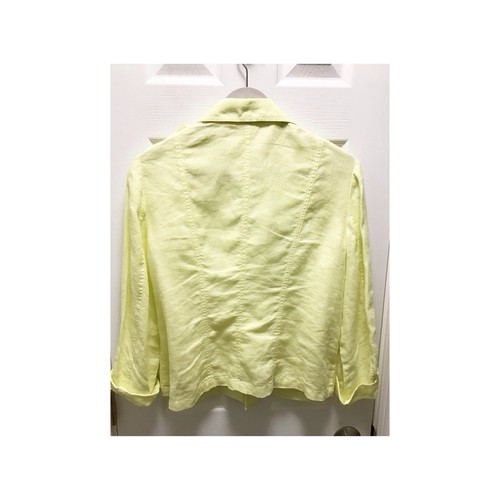 Chicos 100% Linen Yellow Jacket Size Medium / 1 Roll Tab Sleeves Open Front - Picture 7 of 9