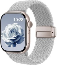 Gray Braided Magnetic Stretchy Band for Apple Watch 38mm 40mm 41mm, Unisex Strap
