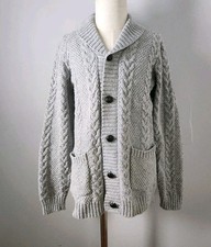JANIE And Jack Boy's Long Sleeve Cable Knit Shawl Collar Cardigan Gray Size 8