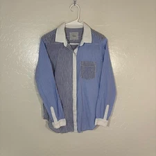 Rails Emory Mixed Stripe Shirt Womens Small Blue White Button Front Long Sleeve