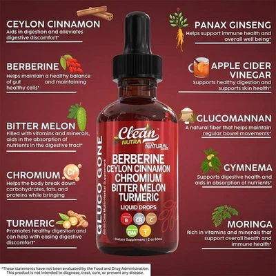 Organic Ceylon Cinnamon Berberine Liquid Drops with Bitter Melon Extract 60ml UK