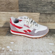 Reebok Classic Kids Shoes Sz 1 Running Hazy Gray Chalk Red Leather Suede Sneaker
