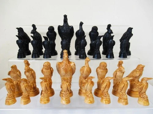 VINTAGE BRITISH BIRDS CHESS SET K 5.5" APPROX NO BOX NO BOARD