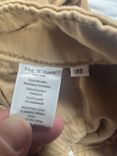Chinos Rag & Bone Tobacco para hombre 33/31 color caqui tostado - Imagen 5 de 9