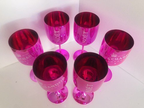 Set of 12 Moet & Chandon Shiny Pink Acrylic Champagne Goblet Cup Glasses - Picture 7 of 9