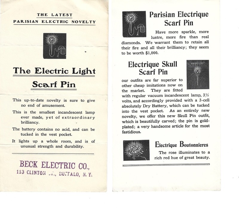The Electric Light Scarf Pin Sales Leaflets
