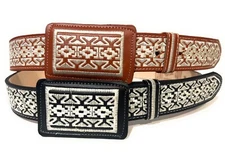 MEN'S EMBROIDERED WESTERN LEATHER BELT, COWBOY RODEO  CINTO VAQUERO BORDADO
