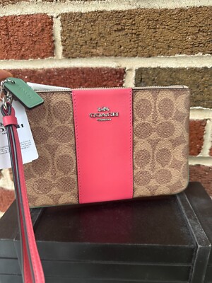 BN Coach Leather Wristlet zip top 89487 Sand Orchid signature