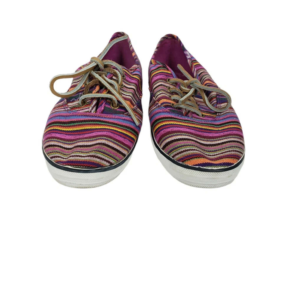 KEDS Striped SNEAKERS, Size 8.5, Pink, Blue, Burgundy, Green, EUC Leather Laces - Image 4 of 4