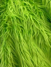 Fake FAUX FUR FABRIC By The Yard- Neon Green- Fake Fur Mongolian Long Pile