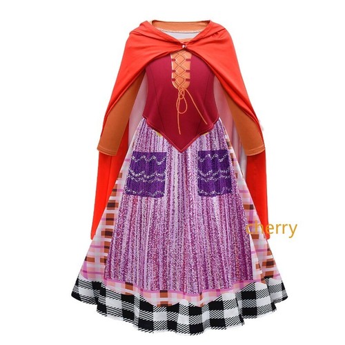 Kids Girls Hocus Pocus Sarah Sanderson Cosplay Costume Dress Halloween Outfit - Picture 8 of 28
