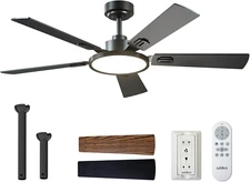 Ceiling Fans with Lights, 52 Inch Black Ceiling Fan with Light and Remote Contro