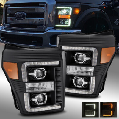 Black LED Tube Headlights For 2011-2016 Ford F250 F350 F450 – Pair Left/Right - View #3